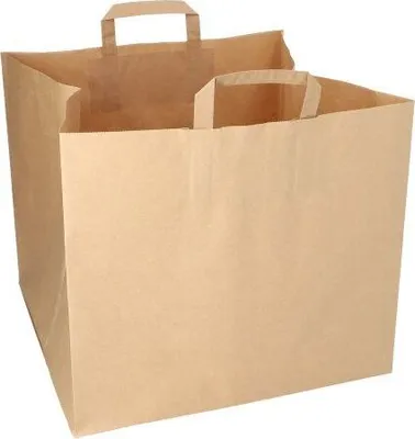 Produktbild von 100 Tragetaschen, Papier XXL 33 cm x 37 cm x 34,5 cm braun mit Tragegriff