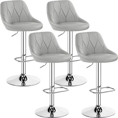 Produktbild von 4er Barhocker-Set Verstellbare Sitzhöhe 61,5 cm - 83 cm Polsterhocker mit Drehbarer Sitzfläche Hocker mit Fußstütze für Küche/Bar/Salon/Esszimmer, Hellgrau
