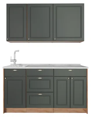 Produktbild von Singleküche Vicco Fame-Line Grün-Gold Landhaus/Goldkraft Eiche 150 cm, AP Marmor, Model 64789