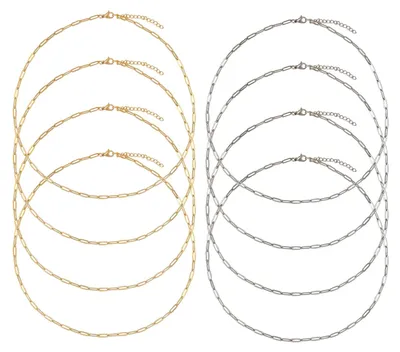 Produktbild von Edelstahl-Halskette - Gliederkette im Set - Schmuckherstellung - 16 Stück Gold und Silber 45 cm