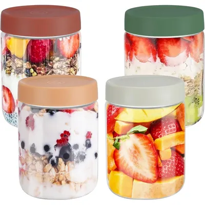Image de Pots de préparation de repas, 600 ml, en verre borosilicaté, lot de 4 avec couvercles