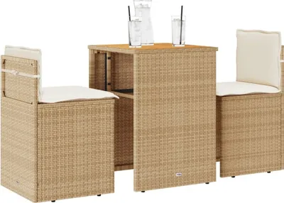 Produktbild von Maison Exclusive - 3-tlg. Bistro-Set mit Kissen Beige Poly Rattan