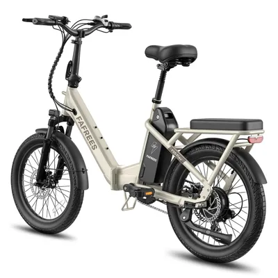 Image de Vélo électrique de ville pliable 25 Ah, 20 pouces, cadre bas, double suspension, 7 vitesses, conforme à la réglementation allemande StVZO, idéal pour les trajets urbains, alliage d'aluminium, blanc