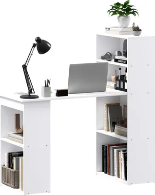 Produktbild von Schreibtisch Bürotisch Computertisch, 2 Regale, 5 Regalböden, 120 cm x 55 cm x 120 cm, Weiß