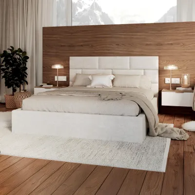 Produktbild von FDM Bett ALA Trinity 90x200 cm Polsterbett mit Lattenrost aus Metall Bettkasten Stauraumbett Samt weiß