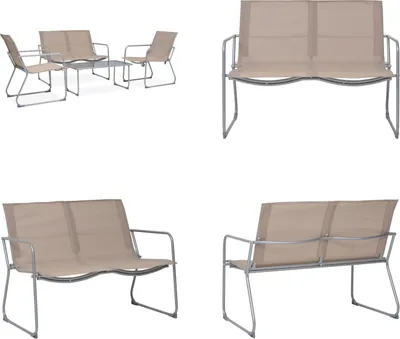 Imagen del producto de vidaXL Juego de jardín de 4 piezas, con cojines de tela y estructura de acero, color taupe. Juego de jardín, banco de jardín