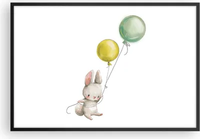 Produktbild von Gerahmtes Poster - Schwarzer Rahmen - Häschen Luftballons Kinder - 91,5x61 cm - Wand Bild - Wanddeko - Wandbilder - Kunstposter - Wandposter - Bilderrahmen - Bilder - Kunstdruck - P2BAA91x61-4731