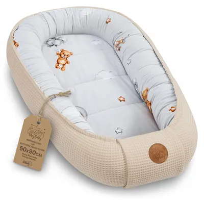 Immagine prodotto di Paracolpi per culla 90x50 cm - modello "Cocone" - Tessuto in cotone a nido d'ape double-face realizzato a mano, modello "Babynest" in grigio conile