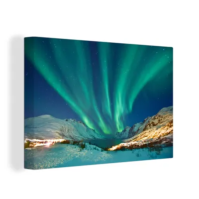 Produktbild von OneMillionCanvasses® - Leinwandbilder - 150x100 cm, Nordlichter - Norwegen - Winter, Wandbilder Kunstdruck Wanddekoration