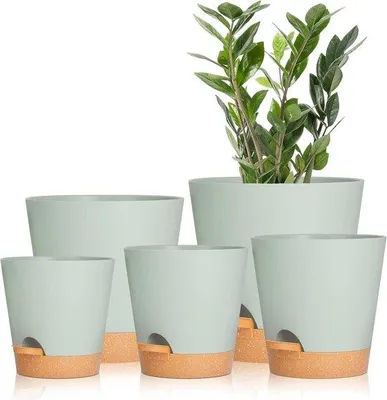 Zdjęcie produktu dla Donice z systemem samonawadniającym i drenażem, wykonane z tworzywa sztucznego, 17,7/16,6/15,24/14/12,7 cm, do wszystkich roślin domowych