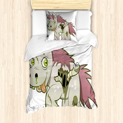 Produktbild von ABAKUHAUS Zombie Mantele, Das Böse Einhorn-Mythos, Milbensicher Allergiker geeignet mit Kissenbezügen, 135 cm x 200 cm - 80 x 80 cm, Grüne Getrocknete Rose