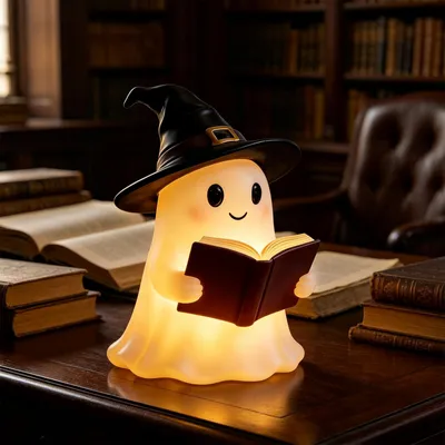 Immagine prodotto di Luce notturna a tema Halloween con libro di storie, lampada a forma di strega per Halloween, decorazioni per Halloween