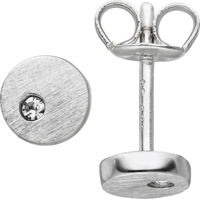 Produktbild von JOBO Ohrstecker rund 925 Sterling Silber matt 2 Zirkonia Ohrringe Silberohrstecker