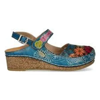 Produktbild von LAURA VITA bequeme Leder Korksandalette Facscineo 0121 bleu multi bunt mit cut-outs Klettverschluss und Schnalle zum Verstellen Grösse 39 EU