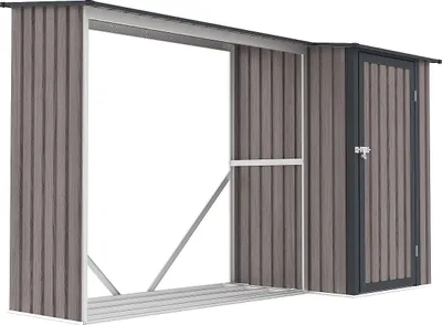 Produktbild von Brennholzschuppen aus Metall mit Lagerfläche aus verzinktem Stahl 3,49 m3 - 2 Holz-Ruder - 282 × 109 × 168 cm (L × B × H) - DORWOOD