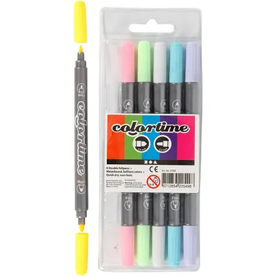 Produktbild von Colortime Dual-Filzstifte, Strichstärke 2,3+3,6 mm, Pastellfarben, 6 Stk/ 1 Pck [HOB-37991]