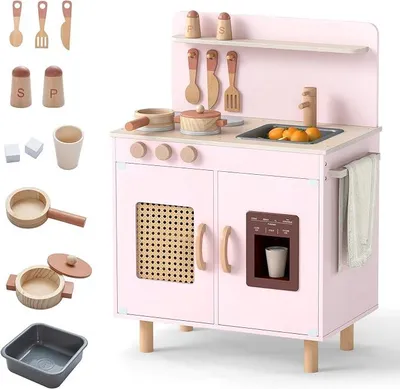 Imagen del producto de Cocina de juguete para niños, incluye accesorios como placa de cocina, fregadero y máquina de helados. Cocina de juguete con espacio de almacenamiento, ideal para niños y niñas a partir de 2 años (rosa)
