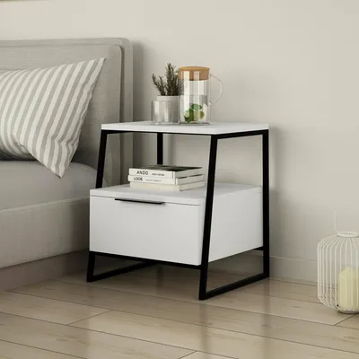 Produktbild von Dmora Nachttisch Dubhe 45x40x50cm Weiß 1 Schublade 2 Fächer