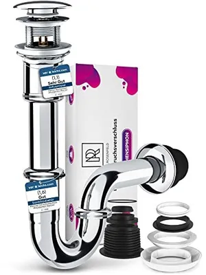 Produktbild von M. ROSENFELD HOME Röhrensiphon 1 1/4 Zoll mit Pop Up Ventil und Überlauf - Waschbecken Ablaufgarnitur Chrom Größe M - 270 x 190 mm