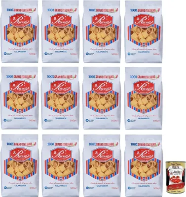 Produktbild von 12x Russo Calamarata N°27 Hartweizengrieß Pasta,100% Italienischer Weizen,500g-Packung + Italian Gourmet Polpa di Pomodoro 400g Dose
