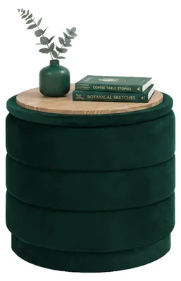 Runder Samt-Pouf mit Stauraum, klappbar, 39x39x37 cm, Grün