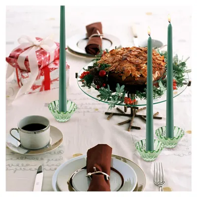 Produktbild von Kerzenhalter aus Glas für Stabkerzen, 3er Set in Grün für Hochzeiten und Partys