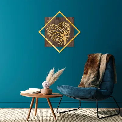 Immagine prodotto di Wallity, Albero- SKL2254, Noce,Oro, Altre decorazioni per la casa, 54 x 54 cm, 50% legno (spessore: 3 cm) / 50% metallo (spessore: 1