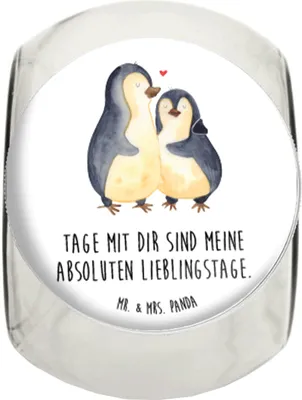 Produktbild von Mr. & Mrs. Panda Bonboniere Pinguin umarmen XL 2000ml - Weiß - Geschenk, Kaffeedose, Hochzeit, Umarmung, glasbehälter, Hochzeitstag, Teedose, Verlobung, Vorratsglas