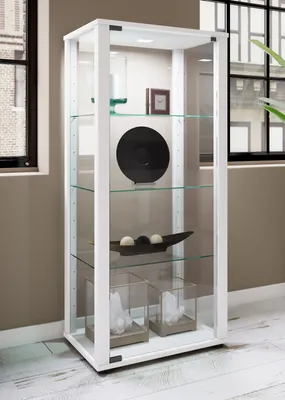 Produktbild von VCM Glasvitrine stehend | Vitrine Glas mit ESG-Sicherheitsglas | Maße ca. H. 115 x B. 50 x T. 38 cm | Standvitrine Glas | Modern und platzsparend | Glas Vitrinenschrank - Kavisa M