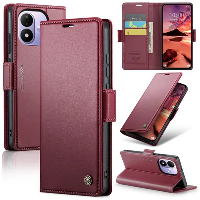 Produktbild von Lederhülle für Xiaomi Redmi Note 17 4G/5G Brieftasche Kartenfach Schutzhülle mit Standfunktion Rot