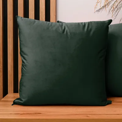 Produktbild von MG Design 2er Set Kissenbezüge 45 x 45 cm in Dunkelgrün - mit Reißverschluss, samtig-weich mit dezentem Schimmer, pflegeleicht & langlebig