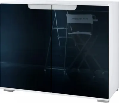 Produktbild von Vladon Kommode Sylt V3, Moderner Küchenschrank mit 2 großen Türen Weiß matt / Schwarz Hochglanz (92,5 x 75.5 x 35)