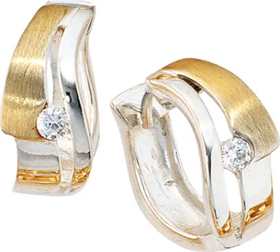 Produktbild von JOBO Creolen 925 Sterling Silber teilvergoldet teilmattiert 2 Zirkonia Ohrringe