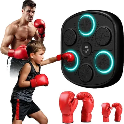 Produktbild von Intelligente Musik-Boxmaschine, wandmontierte Boxsack mit RGB-Rhythmusbeleuchtung, Bluetooth und digitaler Nachverfolgung, 2 Paar Handschuhe