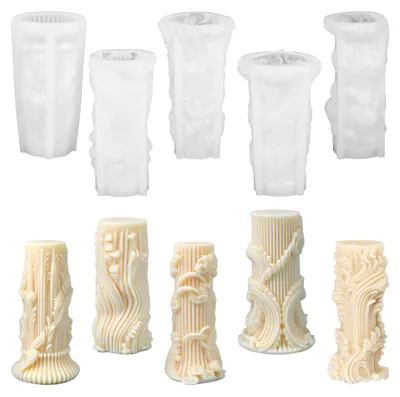 Produktbild von Silikonformen, Gießformen, Kerzenformen, 5-teilig, zylindrisch, handgefertigte Kerzengießformen für selbstgemachte Duftkerzen, Bastelornamente und Wohnaccessoires.