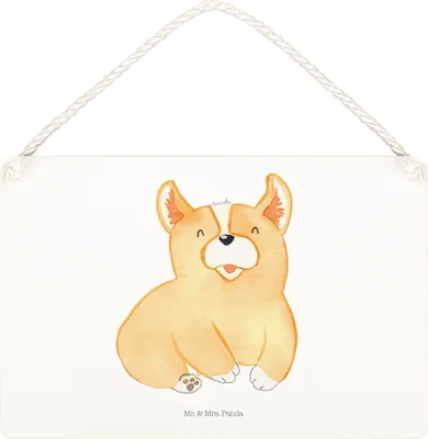 Produktbild von Mr. & Mrs. Panda Schild Corgie DIN A5 - Weiß - Geschenk, Corgi, holzbild, Hund, Sprüche, Spruch, Bellen, Wandbild Holz, kleine aufmerksamkeit, Türschild, wandtafel