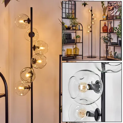 Produktbild von Villamare Stehlampe aus Metall/Glas in Schwarz/Klar, Retro/Vintage-Design