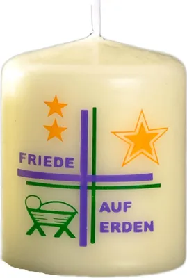 Produktbild von Weihnachtskerze "Friede auf Erden" 3-farbig in Elfenbein 60 x Ø 50 mm, 1 Stück