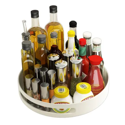 Produktbild von Gewürzregal Drehbar, Drehteller 30cm, Drehbares Gewürzregal Organizer für Schrank Speisekammer Küche Arbeitsplatte Kühlschrank Büro, Drehteller Organizer, Stah«, Sanfte 360° Drehung - weiß