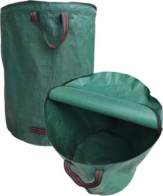 Immagine prodotto di Set da 2 sacchi pieghevoli impermeabili per foglie ed erba, con coperchio e cerniera - 120 litri - per foglie, erba e residui di potatura - Sacchi riutilizzabili con 4 robuste maniglie