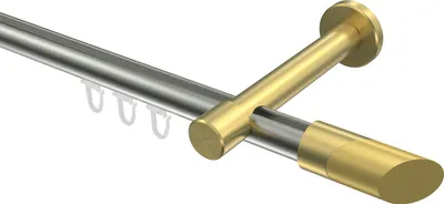 Produktbild von Interdeco Innenlaufstange / Gardinenstange mit Innenlauf Edelstahl-Optik / Messing-Optik, Typ Prestige Verano (Schräge Bicolor), 20 mm Ø 1-läufig, 480 cm