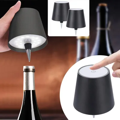 Produktbild von 2er-Set Edle Akku Flaschenlampe Schwarz: Dimmbar, 3 Lichtfarben: Verwandelt Flaschen in stimmungsvolle Leuchten