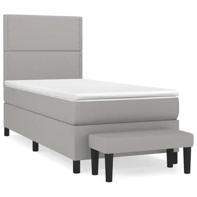 Imagen del producto de Cama con somier y colchón de la marca vidaXL, color gris claro, dimensiones 90x200 cm, tapizada en tela