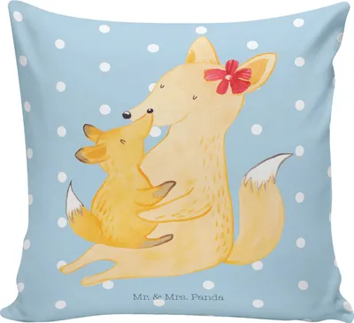 Produktbild von Mr. & Mrs. Panda Kissen 40x40 Fuchs Mama - Blau Pastell - Geschenk, Tochter, Deko, kuschelkissen, Schoß, Muttertag, Sofa, Dekokissen