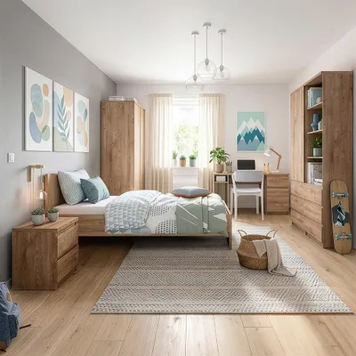 Produktbild von Jugendzimmer Komplett Set FORTALEZA-129 mit Bett 120x200 in Eiche Nb.