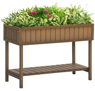 Produktbild von Erh?htes Pflanzbeet Tannenholz, 8 F?cher mit Bew?sserung, 110x46x76 cm, Natur šC integrierte Ablage, rš¹ckenschonend, 8 Drainage-Eins?tze