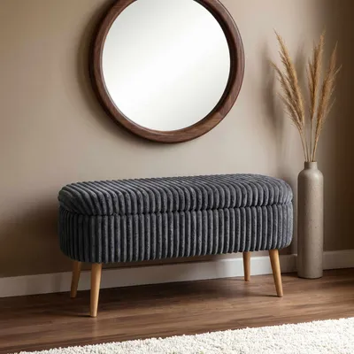 Imagen del producto de Hanah Home, otomano toscano de alta calidad en color antracita, 100% lino, 90 x 46 x 35 cm