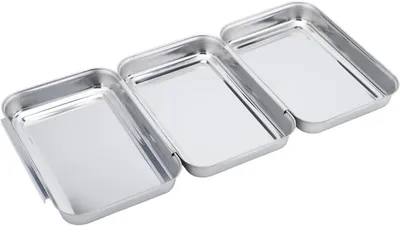 Produktbild von Flache Teller – 3-teiliges Set – Edelstahl – Rechteckig – Küchenaccessoires – Langlebig und leicht zu reinigen – Servierteller