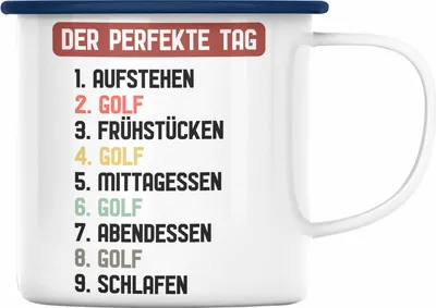 Produktbild von Trendation - Golfer Emaille Tasse Geschenk Der Perfekte Tag Golfen Golfball Geschenkidee Männer Lustig Spruch (Blau)
