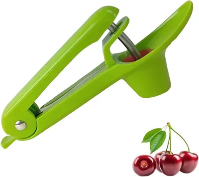 Produktbild von Manueller Kirschentkerner aus Edelstahl für Kirschen, kompaktes Küchenwerkzeug in Grün